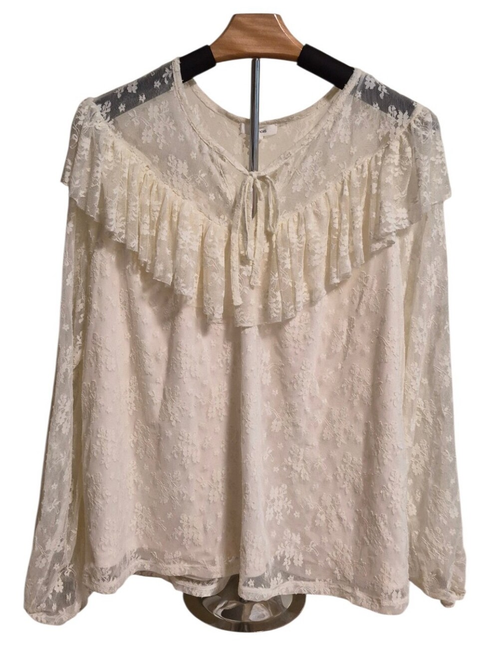 Maurices Sheer Lace Ruffle Yoke Blouse - Size Large